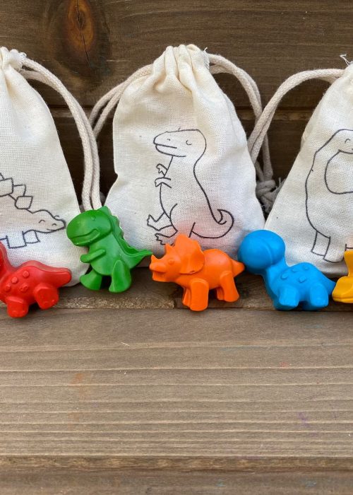 dino crayons with cloth bags